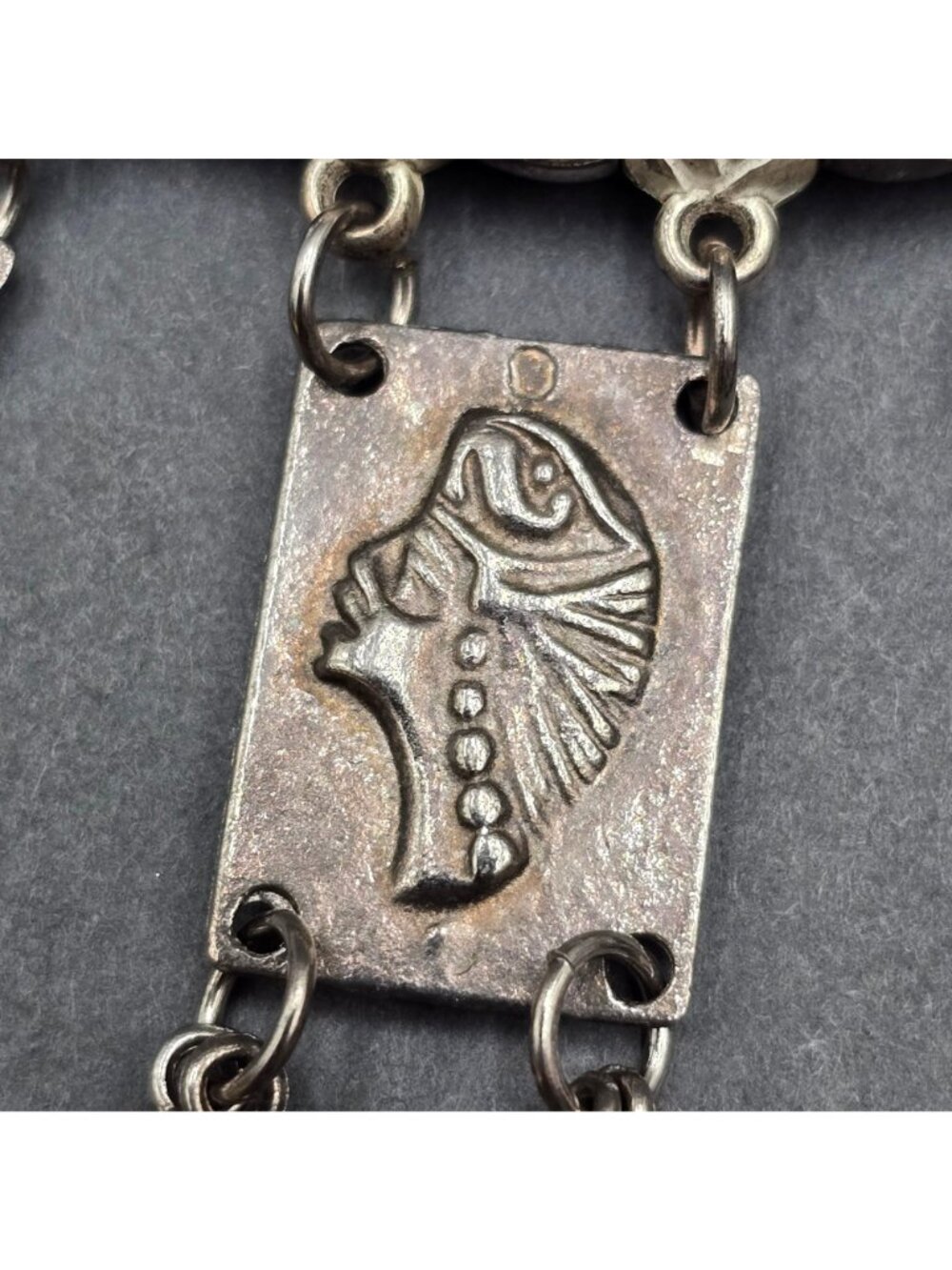 Vintage Tribal Panel Fringe Necklace Silver Tone Leather Cord Boho Statement - Picture 13 of 16